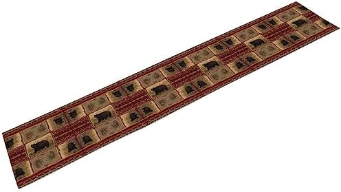 Rustic Bear Table Runner, Retro Vintage Bear Country Cabin Cottage Pine Tree Dinner Table Decoration for Home Kitchen Dining 13"x60"