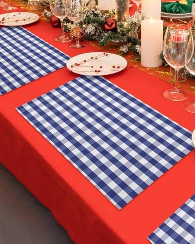Rustic Navy Blue White Buffalo Check Plaid Pattern Placemats Set of 4, Farmhouse Heat Resistant Washable Table Place Mats Cotton Table Linens Party Holiday Decor for Kitchen Dining Outdoor Indoor