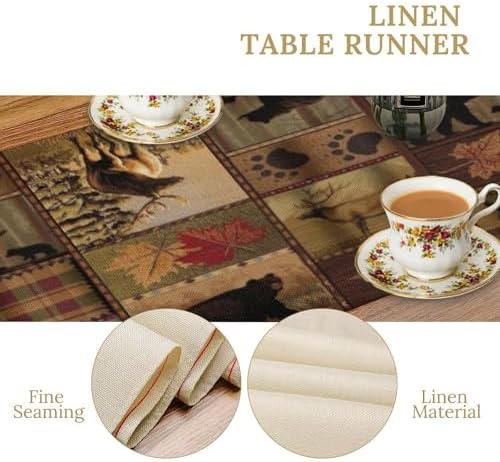 Rustic Moose Deer Bear Table Runner, Retro Vintage Bear Cottage Country Style Cabin Farmhouse Dinner Runner for Home Kitchen Dining Table Decoration 13"x90"