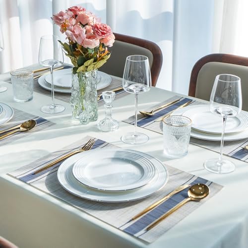 Placemats Set of 4 Vinyl/Plastic Woven Place Mats for Kitchen Table Indoor/Outdoor Washable Placemat Wipeable Dining Table Mats (Khaki Blue,4)