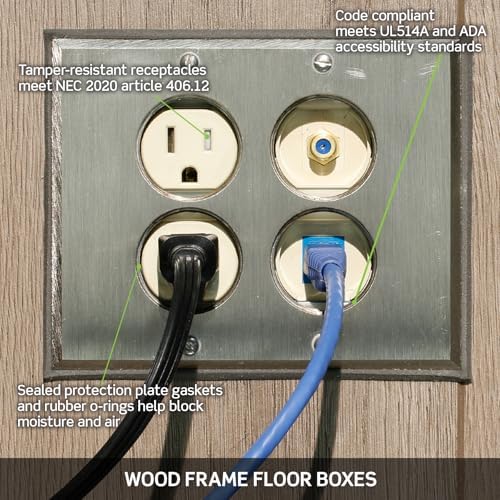 Leviton 2-Gang Duplex Receptacle Floor Box Assembly, Tamper-Resistant, Brass Finish, 20-Amp, 125V, 35349-TFB