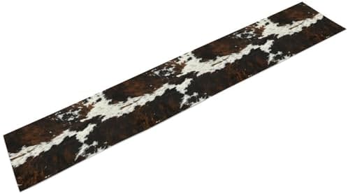 Vintage Cow Print Table Runner, Rustic Cottage Country Farm Animal Fur Skin Pattern Western Style Black Brown Cowhide Print Dinner Runner for Home Kitchen Dining Table Decoration 13x108 Inch