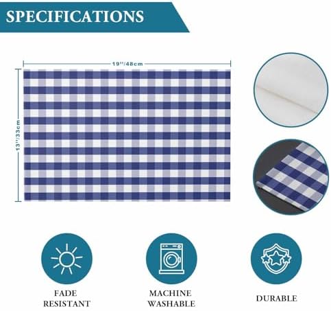 Rustic Navy Blue White Buffalo Check Plaid Pattern Placemats Set of 4, Farmhouse Heat Resistant Washable Table Place Mats Cotton Table Linens Party Holiday Decor for Kitchen Dining Outdoor Indoor