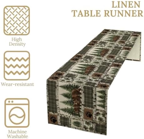 Vintage Rustic Cabin Moose Deer Bear Table Runner, Retro Bear Cottage Country Style Cabin Farmhouse Dinner Runner for Home Kitchen Dining Table Decoration 13"x36"