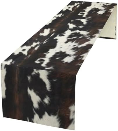 Cow Print Table Runner, Black White Cowhide Print Western Style Table Runner Country Farmhouse Cottage Cow Patten Table Decoration for Home Kitchen Dining, 13x70 Inch