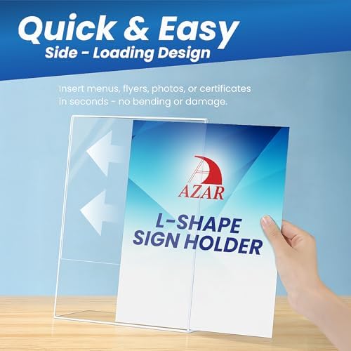Azar Displays 112716 7" W x 11" H Vertical L-Shaped Sign Holder (10 Pack)