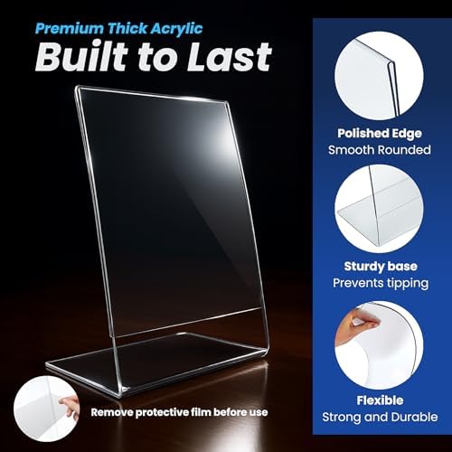 Azar 112714 Vertical Slanted L-Shape Acrylic Sign Holder, 10 Count