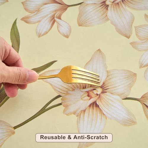 LIBERECOO Heavy Duty Vinyl Tablecloth with Flannel Backing Waterproof Oil-Proof Plastic Table Cloth Stain-Resistant Wipeable Rectangle or Square Table Cover for Indoor and Outdoor 60 x 102 Inch