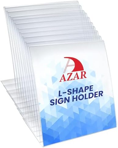 Azar 112714 Vertical Slanted L-Shape Acrylic Sign Holder, 10 Count