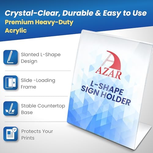 Azar 112714 Vertical Slanted L-Shape Acrylic Sign Holder, 10 Count