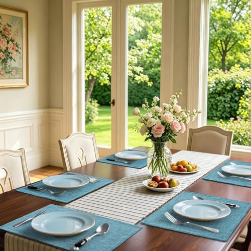 Homaxy Cloths Placemats for Dining Table Set of 6, 13" x 19", Teal