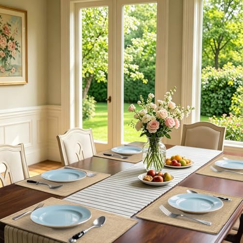 Homaxy Cloths Placemats for Dining Table Set of 12, 13" x 19", Flaxen