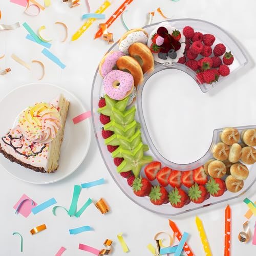 13.8" Extra Large Acrylic Letter Charcuterie Board Box, Reusable Fillable Letter Cake Candy Dish Display Serving Tray for Birthday Anniversary Party Decoration (C)