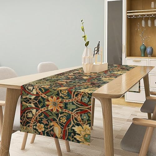 William Morris Table Runner Vintage Flowers Table Runner for Dining Table Decor 13 x 108 Inch Strawberry Thief