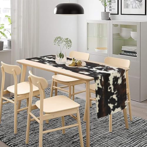 Cow Print Table Runner, Black White Cowhide Print Western Style Table Runner Country Farmhouse Cottage Cow Patten Table Decoration for Home Kitchen Dining, 13x70 Inch