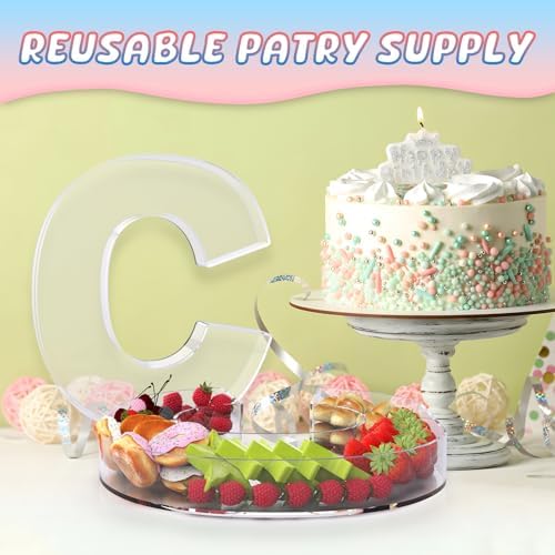 13.8" Extra Large Acrylic Letter Charcuterie Board Box, Reusable Fillable Letter Cake Candy Dish Display Serving Tray for Birthday Anniversary Party Decoration (C)