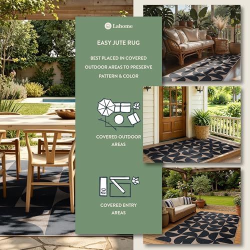 Lahome Semi Circle Easy Jute Kitchen Runner Rug, 2x6 Non Slip Runner Rug