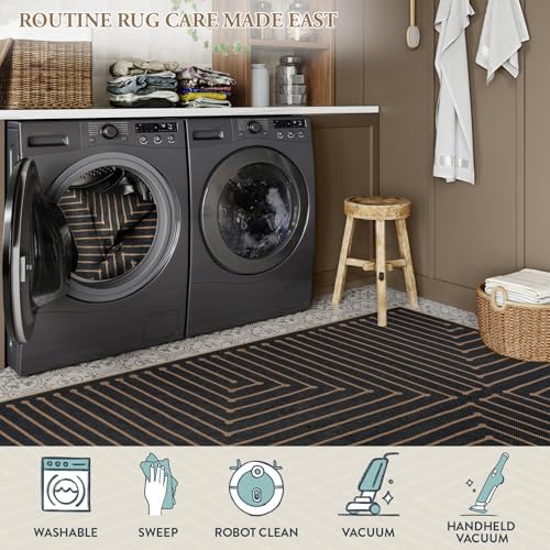 Lahome Black 3x5 Washable Rug, Neutral Easy Jute Entryway Front Porch Rug