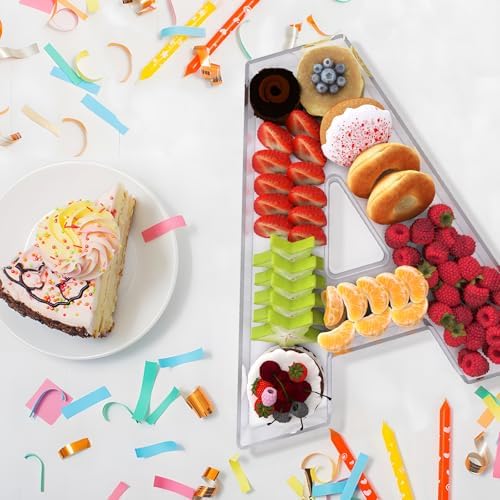 13.8" Extra Large Acrylic Letter Charcuterie Board Box, Reusable Fillable Letter Cake Candy Dish Display Serving Tray for Birthday Anniversary Party Decoration (A)