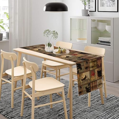 Rustic Moose Deer Bear Table Runner, Retro Vintage Bear Cottage Country Style Cabin Farmhouse Dinner Runner for Home Kitchen Dining Table Decoration 13"x90"