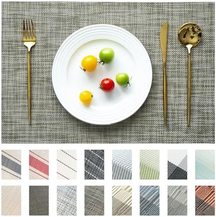 Placemats Set of 4 Vinyl/Plastic Woven Place Mats for Kitchen Table Indoor/Outdoor Washable Placemat Wipeable Dining Table Mats (Brown,4)